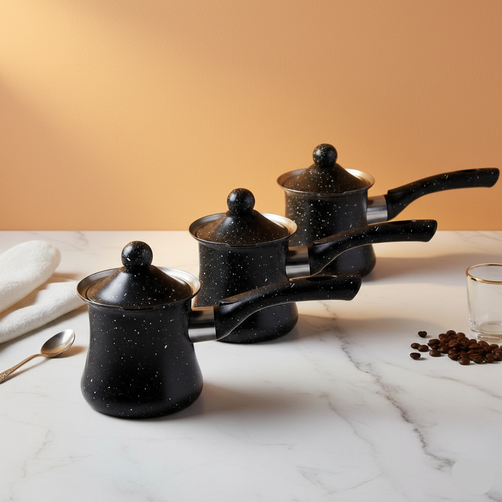 Stainless Steel Coffee Percolator Set – Abstract Design Coffee Pot Decanter (3-Piece Set: 350ml, 450ml, 550ml)