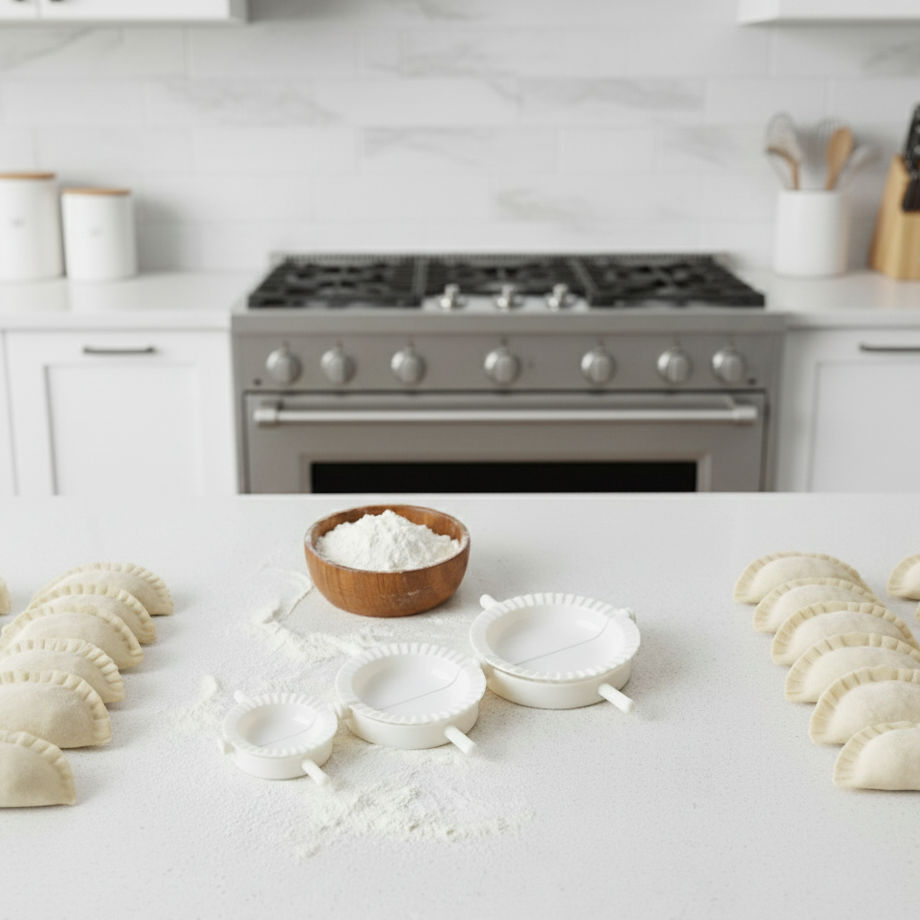 Dumpling Moulds & Sambousek Cutter Set – Dough Press Ravioli Empanada Maker (3 Sizes: 6.5cm, 7.5cm, 9.5cm)