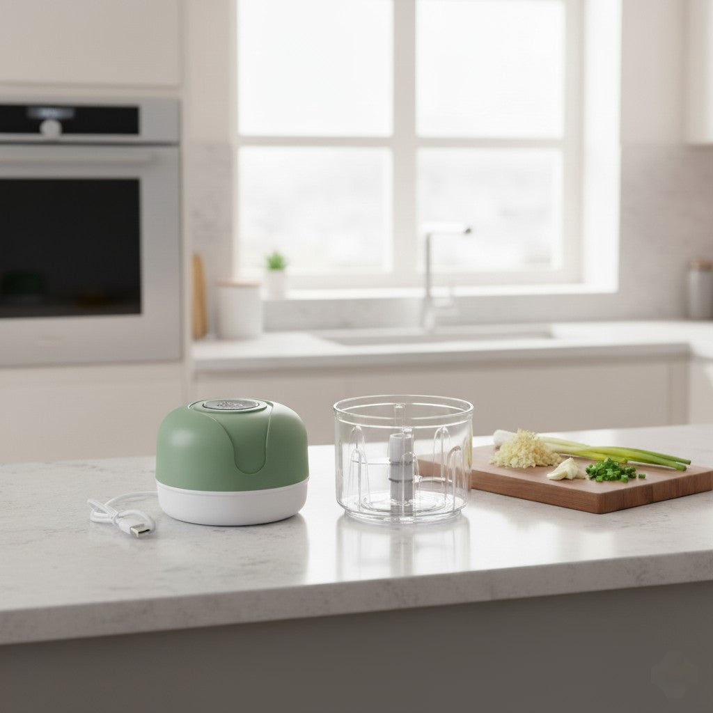 Plastic Garlic Press & Vegetable Mincer – Compact Manual Chopper 10×8 cm