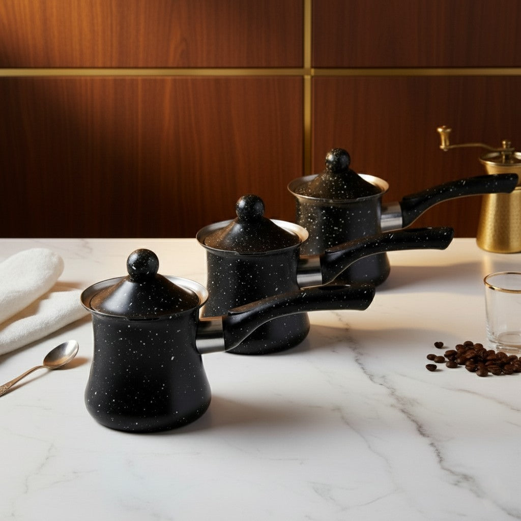 Stainless Steel Coffee Percolator Set – Abstract Design Coffee Pot Decanter (3-Piece Set: 350ml, 450ml, 550ml)