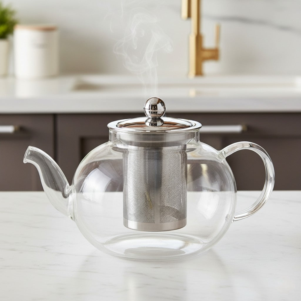 Glass Tea Pot with Strainer Infuser – 1000 ml Borosilicate Kettle