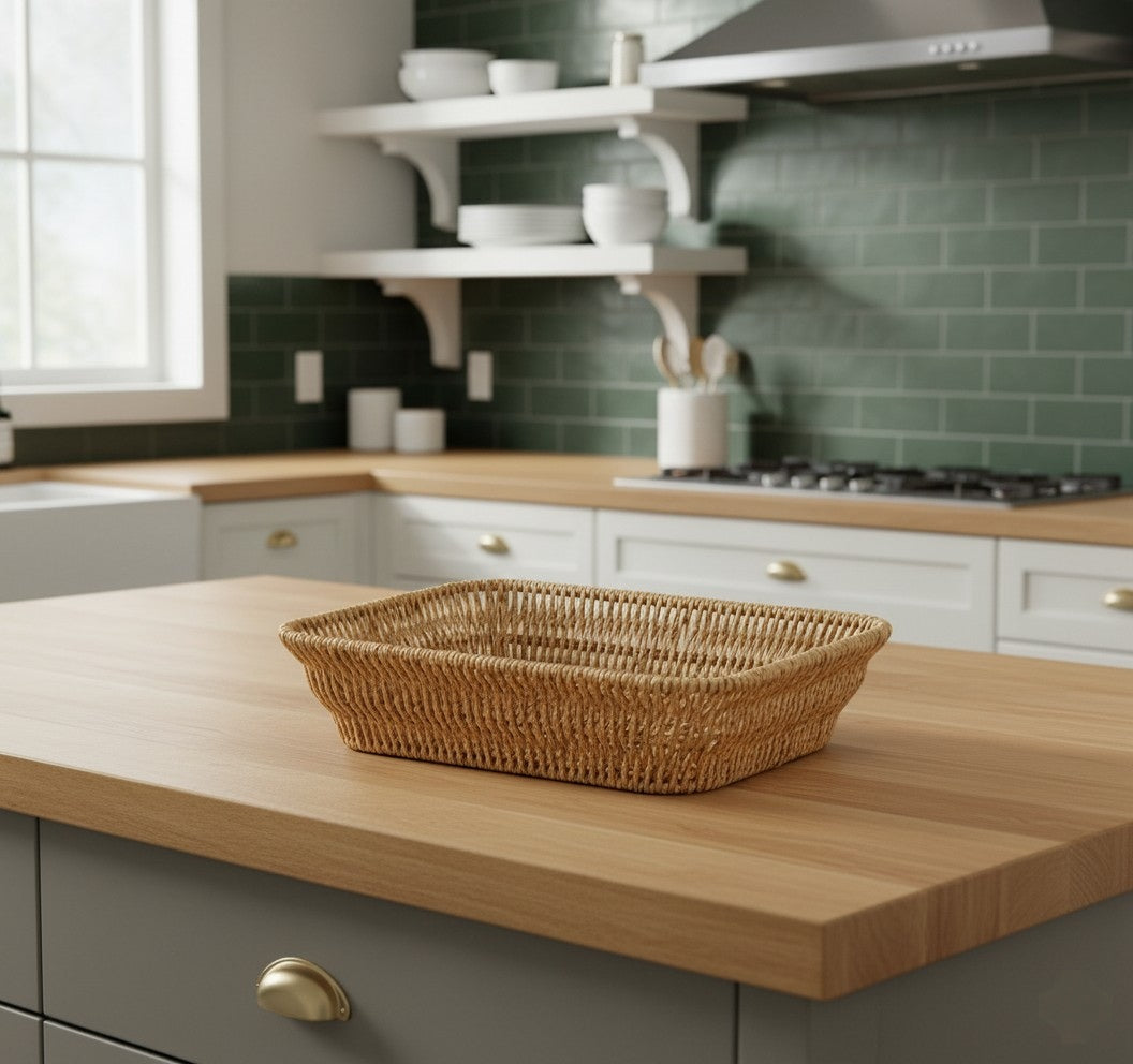 Handmade Wicker Rattan Basket – Decorative Fruit & Storage Basket 28×20.5×7 cm