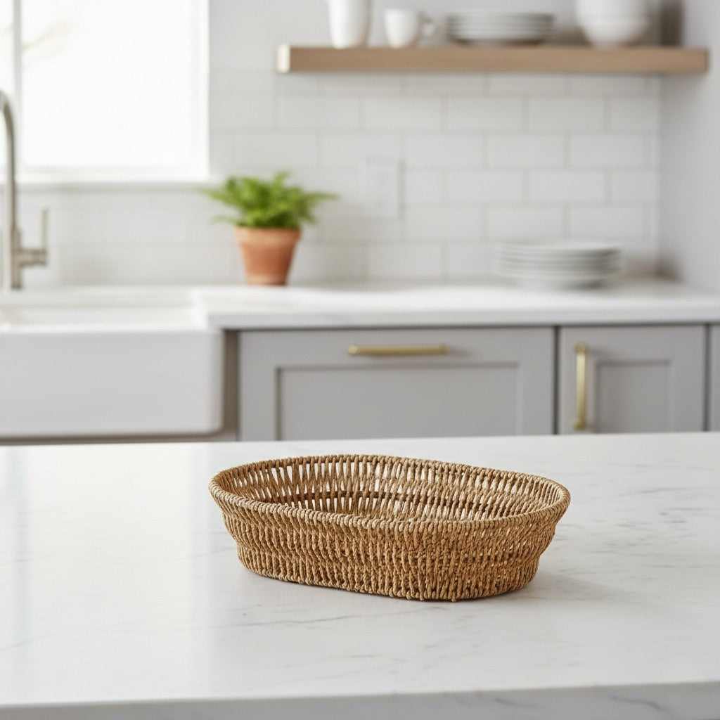 Handmade Wicker Rattan Basket – Decorative Fruit & Storage Basket 28×20.5×7 cm