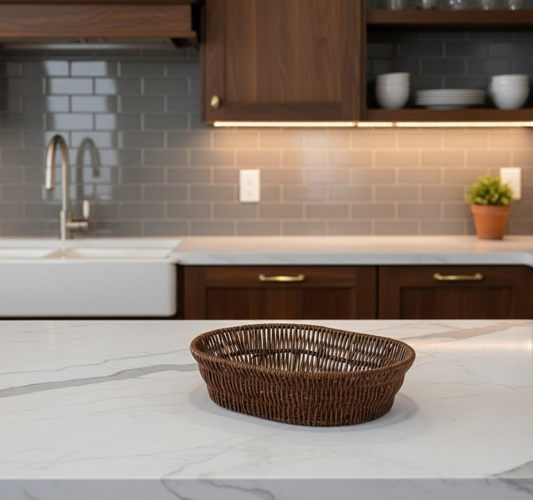 Handmade Wicker Rattan Basket – Decorative Fruit & Storage Basket 28×20.5×7 cm