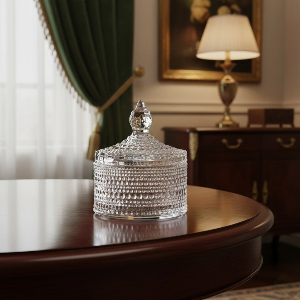 Crystal Glass Dome Shape Sugar Bowl & Candy Jar with Lid – 10.5 × 8.5 cm | Elegant Mini Jar (Copy)