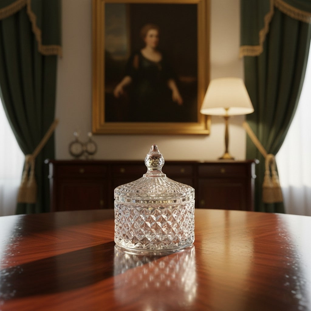 Crystal Glass Dome Shape Sugar Bowl & Candy Jar with Lid – 10.5 × 8.5 cm | Elegant Mini Jar