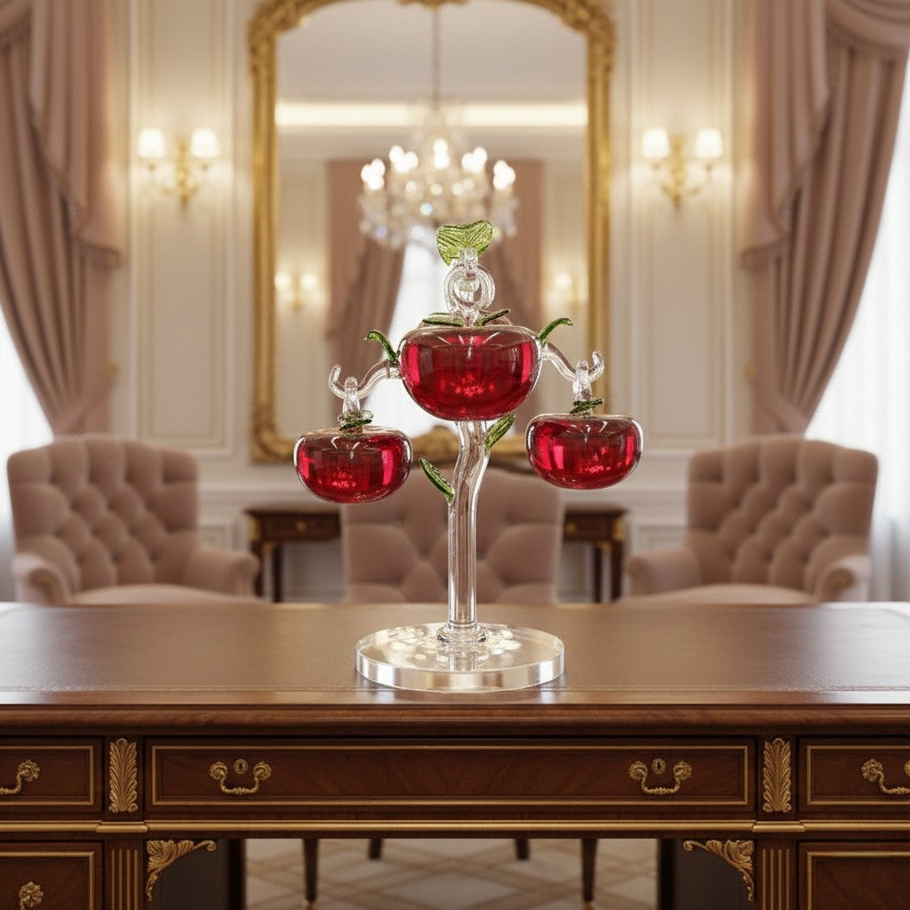 Elegant Crystal Glass Apples Ornament – Luxury Home Decor Centerpiece, 17.5 cm
