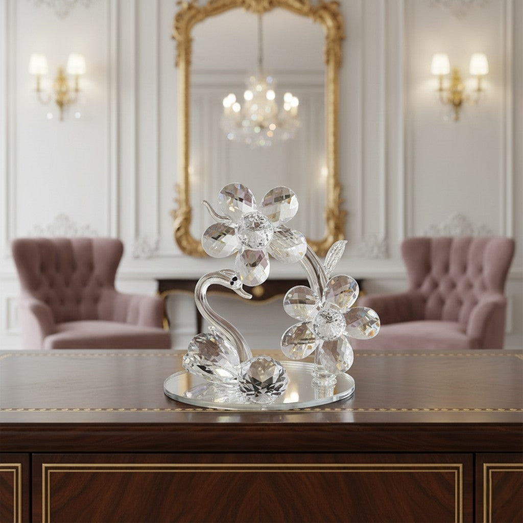 Home Decor Crystal Glass Sunflower Ornament – 14.5 × 12.5 cm | Elegant Decorative Piece