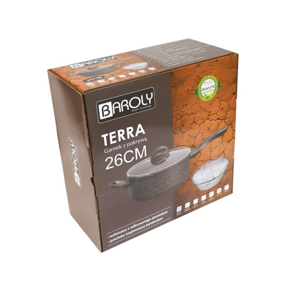 BAROLY Brown Granite Non-Stick Marble Coated frying pan with Lid – 28 cm | Induction Compatible