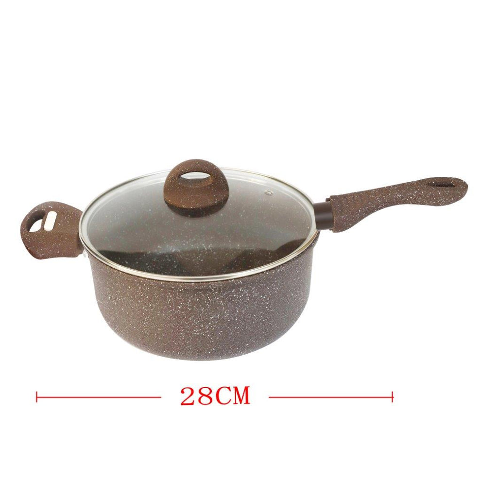 BAROLY Brown Granite Non-Stick Marble Coated frying pan with Lid – 28 cm | Induction Compatible