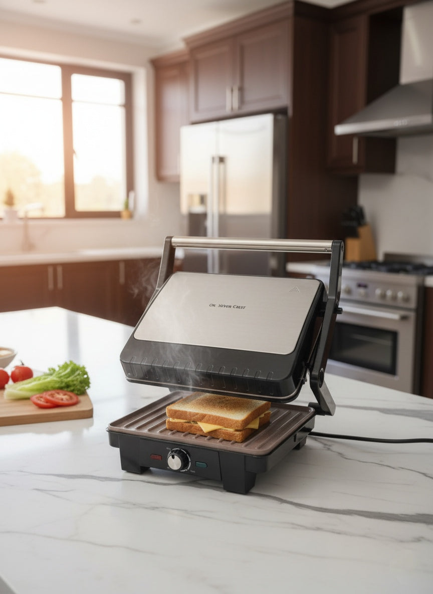Silver Crest 2200W Electric Contact Grill & Sandwich Maker – Non-Stick Granite Plates, Adjustable Temperature, Multi-Purpose