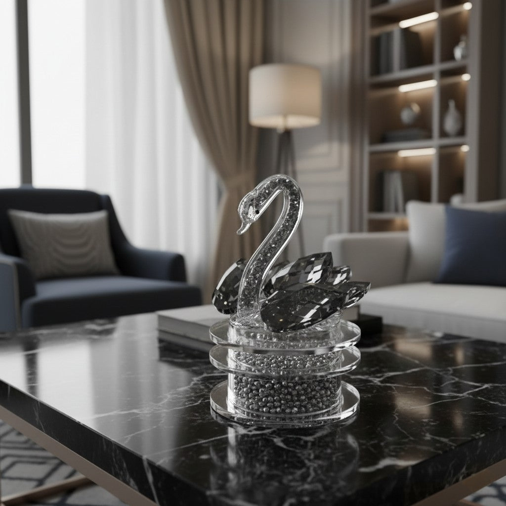 Elegant Crystal Swan Figurine – 14×9 cm Luxury Home Decor