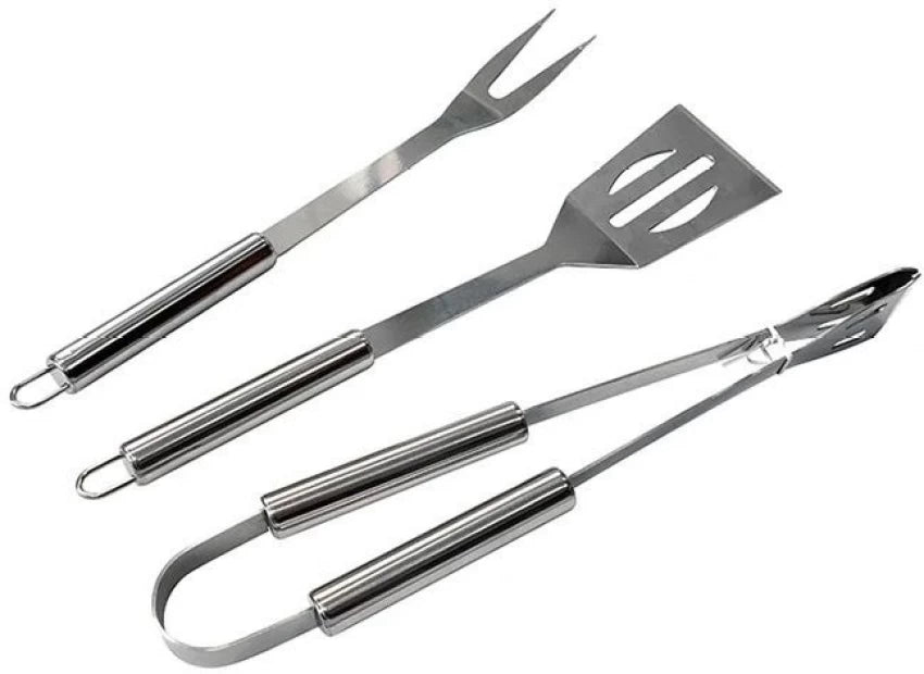 Stainless Steel BBQ Tool Set – Tongs, Spatula & Fork for Grilling
